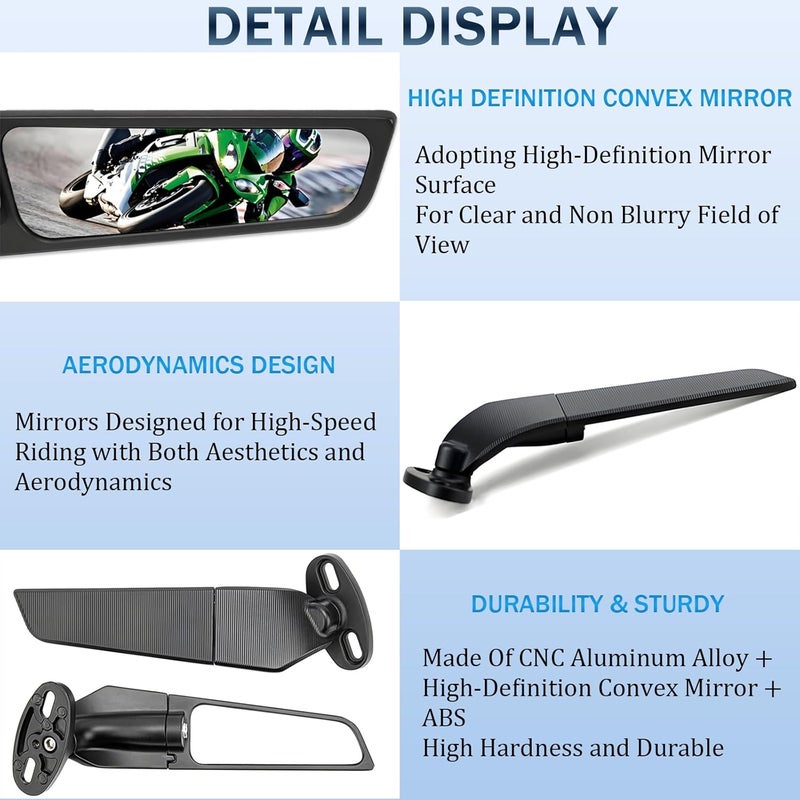 Scerymo Motorcycle Rear View Mirrors, 360° Rotating Stealth Mirror, Adjustable Side Mirrors, for Honda CBR300R CBR500R CBR600RR CBR1000RR, Kawasaki Ninja 300 400 650, Suzuki GSXR 600 750 1000, Yamaha, Ducati - Image 5